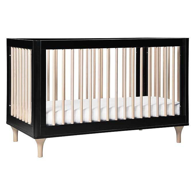 Babyletto Lolly 3-in-1 Convertible Crib with Toddler Bed Conversion Kit in Black and Washed Natural, Greenguard Gold Certified