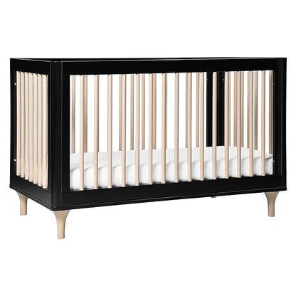 Babyletto Lolly 3-in-1 Convertible Crib with Toddler Bed Conversion Kit in Black and Washed Natural, Greenguard Gold Certified
