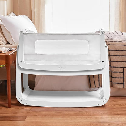 SnuzPod4, Bassinet Bedside Sleeper - Comfortable Baby Crib and Bed, 3D Breathable Mattress, Fits Bed with Adjustable Max. Height of 28.5”, Machine Washable Mesh Liner (White)