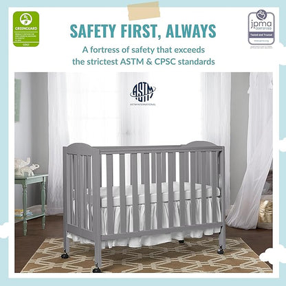 3 in 1 Portable Folding Stationary Side Crib in Steel Grey, Greenguard Gold Certified, Safety Wheels with Locking Casters, Convertible, 3 Mattress Heights