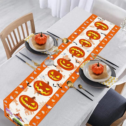 Halloween Table Runner, Halloween Table Runner 108 Inches Long, Halloween Gnomes Pumpkins Runners for Table, Black Cat Trick or Treat Decor Extra Long Burlap Runner Rug for Decorations Dining Room