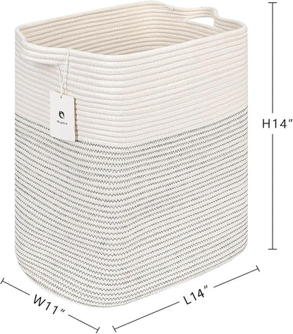 Cloth Large Blanket Basket,Storage Basket Bins Rectangle Small Woven Baskets for Storage, Nursery Cotton Rope Basket Living Room, Toy Basket For Organizing, Clothes Laundry Baskets set of 2