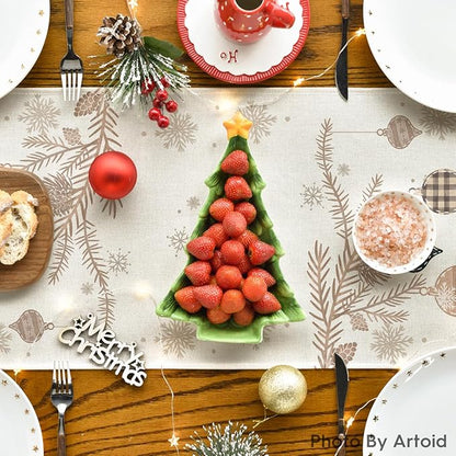 Artoid Mode Brown Pine Trees Snowflake Merry Christmas Table Runner, Winter Xmas Holiday Kitchen Dining Table Decoration for Home Party Decor 13x72 Inch