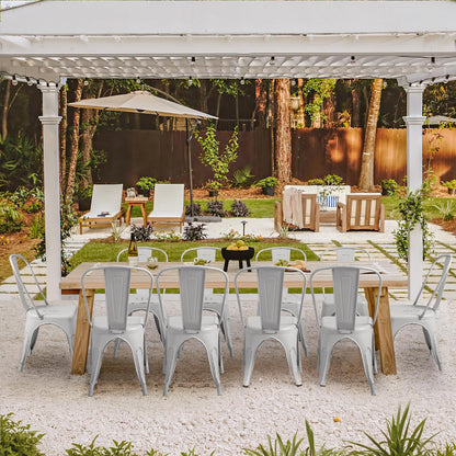 Furmax Metal Dining Chair Indoor Outdoor Use Stackable Chic Side Classic Trattoria Metal Chairs Set of 4 for Kitchen, Dining Room, Bistro and Cafe (Distressed White)