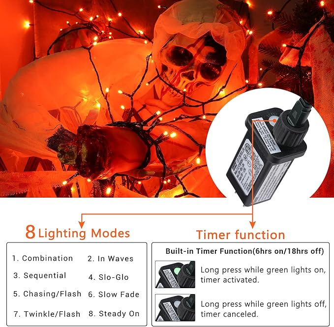 Toodour Halloween Orange Lights, 131ft 350 LED Plug in Halloween String Lights with 8 Modes and Timer, Connectable Outdoor Halloween Lights for Home, Party, Indoor Halloween Decor