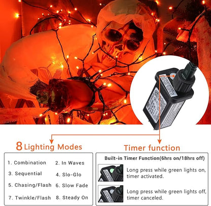 Toodour Halloween Orange Lights, 131ft 350 LED Plug in Halloween String Lights with 8 Modes and Timer, Connectable Outdoor Halloween Lights for Home, Party, Indoor Halloween Decor