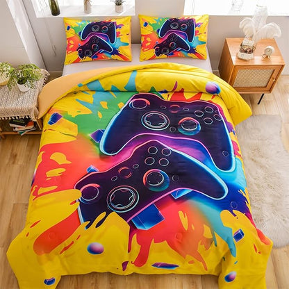 Aimuan Gaming Bedding Sets Gamer Room Decor 3D Gamepad Video Games Twin Size Comforter Sets for Boys Games Console Action Buttons Novelty Colorful Modern Home Quilt Set (Twin, Yellow)