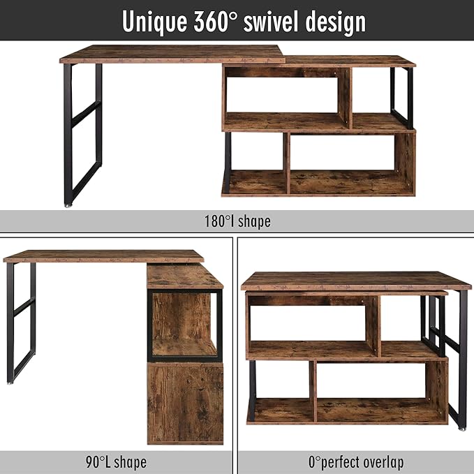 Tektalk Rotatable Corner Table Retro Desk Corner Computer Desk PC Laptop Study Table Workstation Home Office