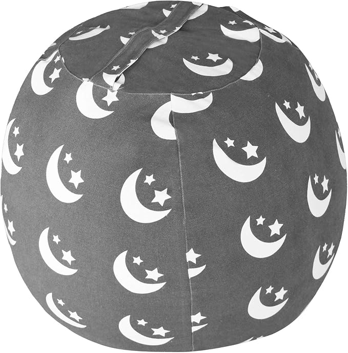 2 PCS Stuffed Animal Storage Bean Bag Chair Cover, Cotton Canvas Beanbag with Zipper for Organizing Kid's and Adults Room Stars Moon 24"
