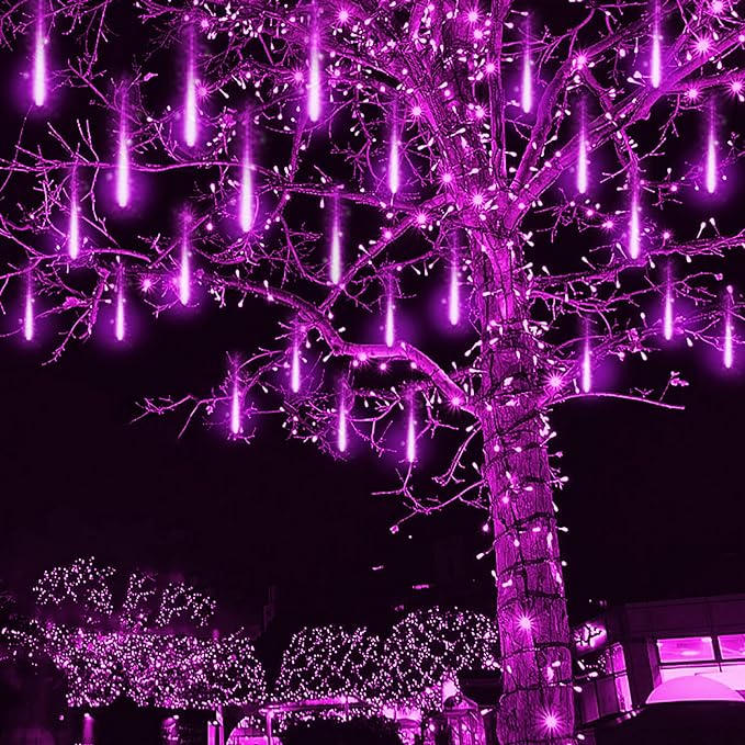 Kwaiffeo Halloween Lights Outdoor, Meteor Shower Lights Icicle Lights for Halloween Christmas Decorations Outdoor, Waterproof UL Plug 8 Tube Falling Rain Lights for Holiday Party New Year