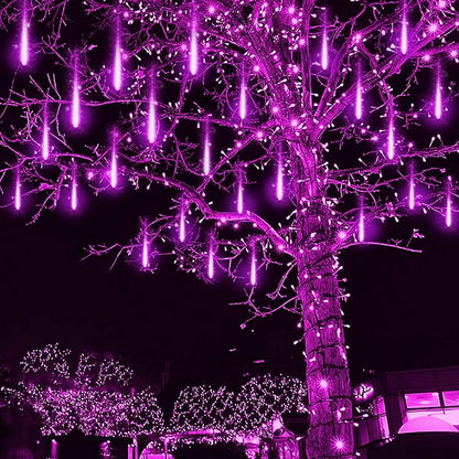 Kwaiffeo Halloween Lights Outdoor, Meteor Shower Lights Icicle Lights for Halloween Christmas Decorations Outdoor, Waterproof UL Plug 8 Tube Falling Rain Lights for Holiday Party New Year