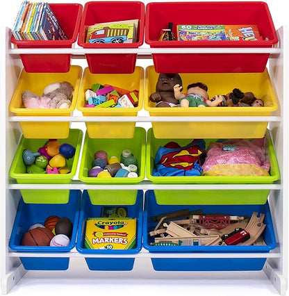 Humble Crew, White/Primary Kids' Toy Storage Organizer with 12 Plastic Bins