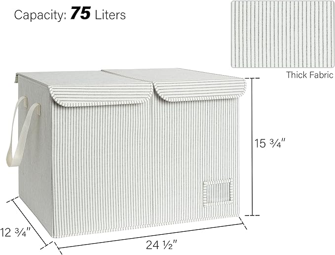 StorageWorks Toy Storage Organizer with Flip-Top Lids, Large Toy Chest for Living Room, Nursery Room, Playroom, Large Toy Bins for Toddlers, Gray and White Stripes, 24 ¾"L x 13" W x 16" H