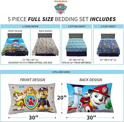 Franco Paw Patrol Kids Bedding Super Soft Comforter And Sheet Set, 5 Piece Full Size, (Official) Nickelodeon, 39 x 75 Inch