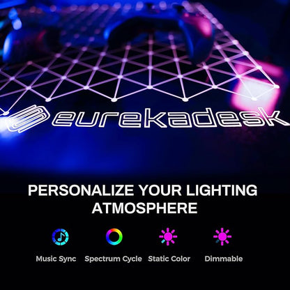 EUREKA ERGONOMIC RGB Glass Gaming Desk, Music Studio Desk, 47 Inch Adjustable Height Computer Desk Music Sensing LED Sit Stand Desk for Home Office Gamer w Dual Motors,USB Ports, APP Control