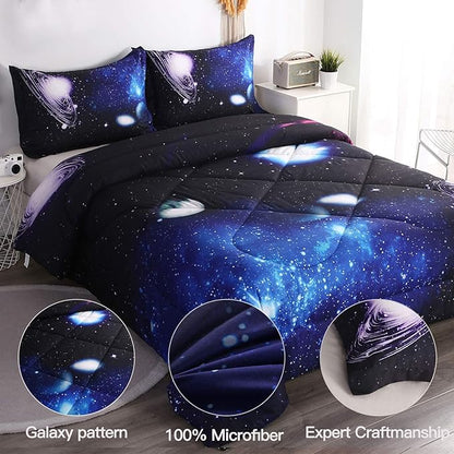 Litanika 3D Galaxy Comforter Full(79x90lnch), 3 Pieces(1 Galaxy Comforter, 2 Pillowcases) Universe Outer Space Bedding Set, Microfiber Comforter Set for Kid Boy Girl Teen