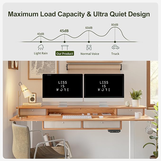 BANTI Height Adjustable Electric Standing Desk with 4 Drawers, 55 x 24 Inch Table with Storage Shelf, Sit Stand Desk, Light Rustic Brown Top