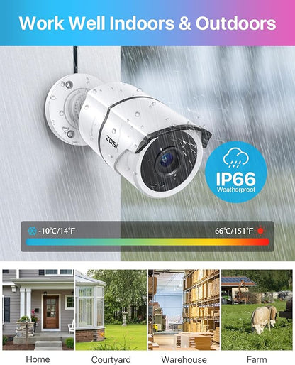 ZOSI 8CH 3K Lite Home Security Camera System Outdoor,AI Human/Vehicle Detection,Night Vision,4pcs 1080P Metal Weatherproof Cameras with 1-Way Audio,H.265+ 8Channel DVR with 1TB HDD for 24/7 Recording