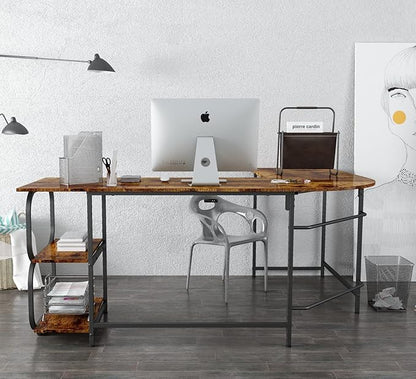 Anivia 68.9" Reversible L Shaped Desk with Storage Shelves - Corner Computer Desks Gaming Table Workstation for Home Office, Writing, Study, Caramel Brown