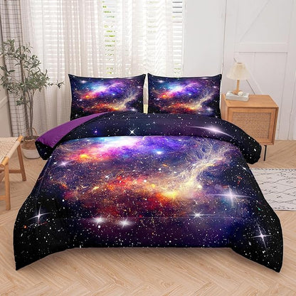 Tailor Shop Galaxy Comforter Space Kids Bedding Set King Size, Purple Comforter for Girls with 2 Pillowcase