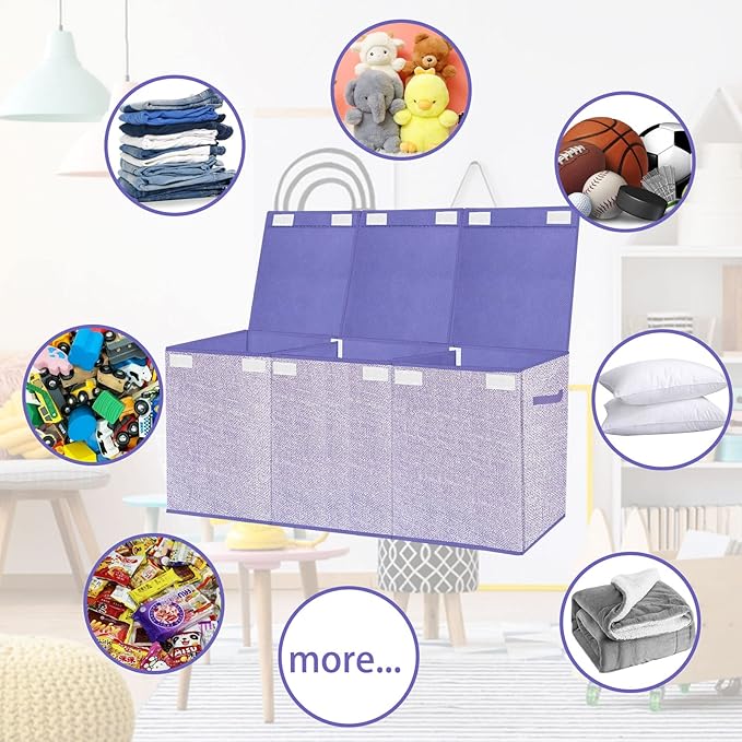 Toy Storage Box for Kids,Extra Large Toy Box Chest with Lids,Foldable Toy Organizers and Storage Bins with Handles for Nursery,Home,Office 35.8"x12.6"x16"(Purple)