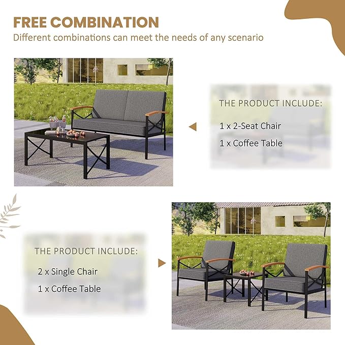 Shintenchi 5 Piece Outdoor Patio Furniture Set, Metal Sofa Conversation Set, including Loveseat, Two Single Chairs and Two Coffee Tables for Backyard, Patio, Balcony, Poolside (Dark Grey)