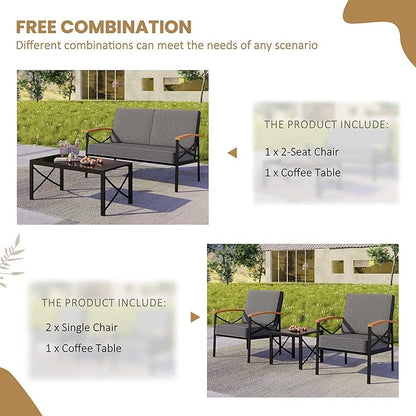 Shintenchi 5 Piece Outdoor Patio Furniture Set, Metal Sofa Conversation Set, including Loveseat, Two Single Chairs and Two Coffee Tables for Backyard, Patio, Balcony, Poolside (Dark Grey)