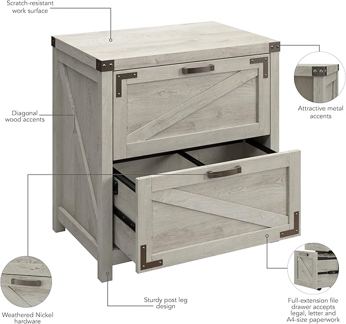 kathy ireland Home by Bush 2-Drawer Lateral File Cabinet, Letter/Legal, Cottage White, 29-Inch (CGF129CWH-03)