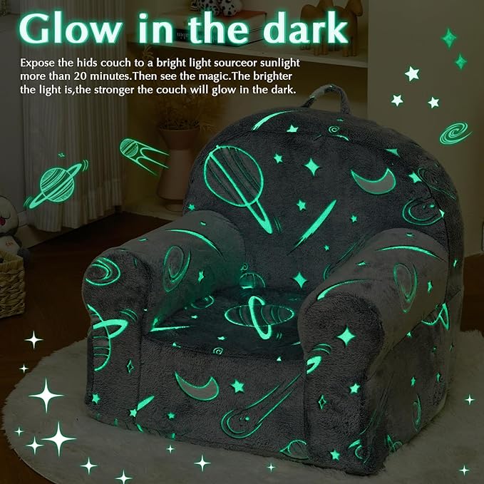 Toddler Chair Kids Plush Chair Sherpa Kids Chairs, Toddler Couch Bean Bag Chairs for Kids Gaming Chair for Kids Glow in The Dark,Starry Sky Grey