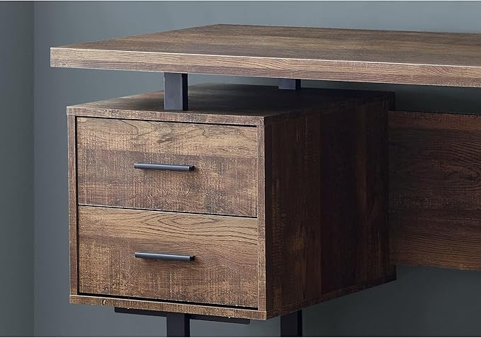 Monarch Specialties Computer Desk with Drawers - Contemporary Style - Home & Office Computer Desk with Metal Legs - 60"L (Brown Reclaimed Wood Look)