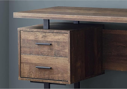 Monarch Specialties Computer Desk with Drawers - Contemporary Style - Home & Office Computer Desk with Metal Legs - 60"L (Brown Reclaimed Wood Look)