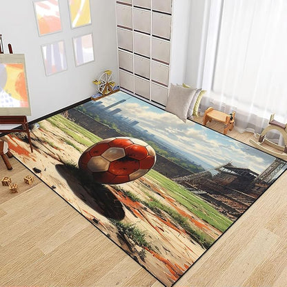 Football Rug - Football Decor for Boys Bedroom Soccer Rug for Play Area Football Printed Rug for Kids Room Basketball Rugs for Teen Boys Bedroom Playmat Area Rugs for Kids Rooms,3'×4'