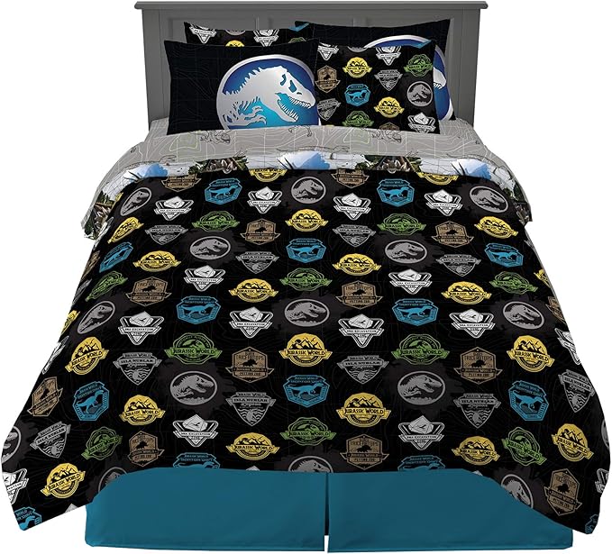 Franco Kids Bedding Super Soft Comforter and Sheet Set with Sham, 7 Piece Full Size, Jurassic World