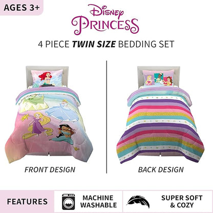 Disney Princess Ariel Kids Bedding Super Soft Comforter And Sheet Set, 4 Piece Twin Size, "Official" Disney Product By Franco