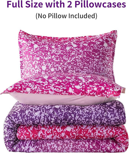 Litanika Galaxy Comforter Full(79x90lnch), 3 Pieces(1 Purple Glitter Ombre Comforter, 2 Pillowcases), 3D Colorful Rainbow Bedding Set, Microfiber Comforter Set for Kid Boy Girl Teen