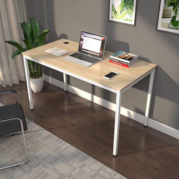 It's_Organized Computer Desk 47 Inch Home Office Study Writing Desk,Modern Simple Laptop Computer Table, Easy Assembly, Industrial Style, White Metal Frame,Wood Grain