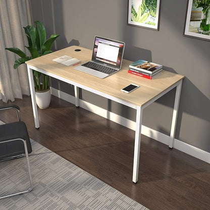It's_Organized Computer Desk 47 Inch Home Office Study Writing Desk,Modern Simple Laptop Computer Table, Easy Assembly, Industrial Style, White Metal Frame,Wood Grain