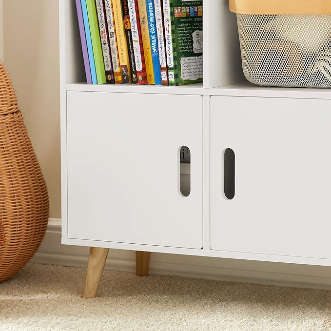 Haotian KMB58-W, Children Kid's Bookcase with 3 Storage Compartments and Cabinet, Bookshelf, Book Rack, Book Holder Organizor