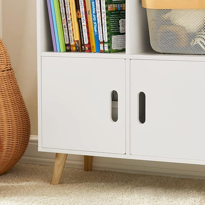 Haotian KMB58-W, Children Kid's Bookcase with 3 Storage Compartments and Cabinet, Bookshelf, Book Rack, Book Holder Organizor