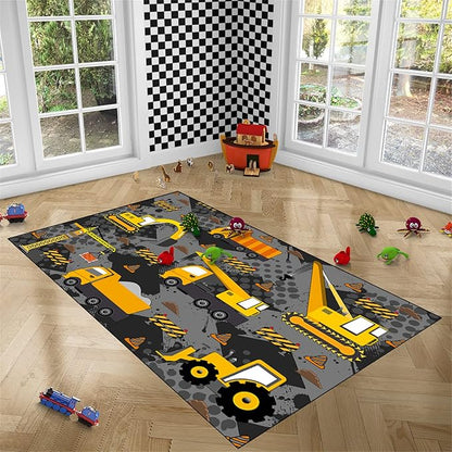 Construction Rugs for Boys Room Play Rug for Cars and Trucks Car Rug Play Mat Kids Rugs for Playroom Car Rug for Boys Room Construction Decor for Boys Room,Grey 2'5''×4'