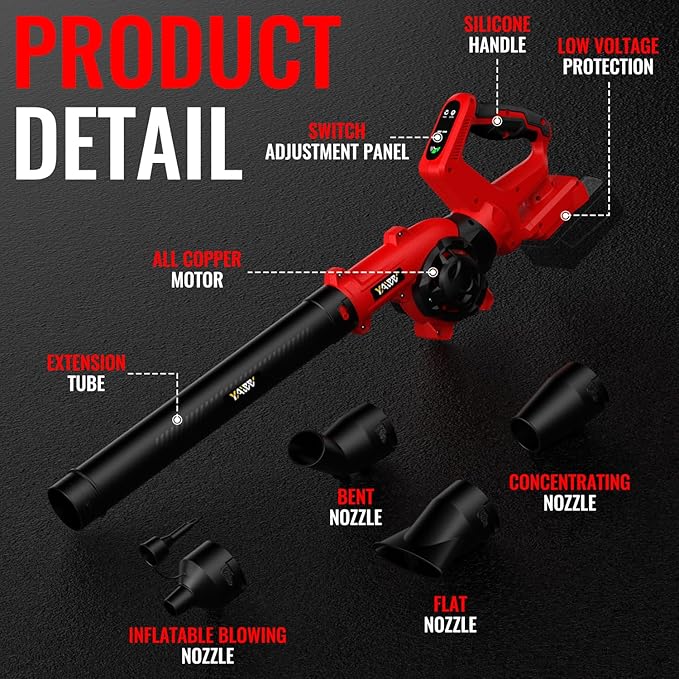 Leaf Blower, Cordless Leaf Blower for Milwaukee M18 Battery, 3 Speed Modes Up to 200MPH, 270° Rotatable Electric Leaf Blower with 4 Blowing Nozzles for Lawn Care and Yard(Battery Not Included)