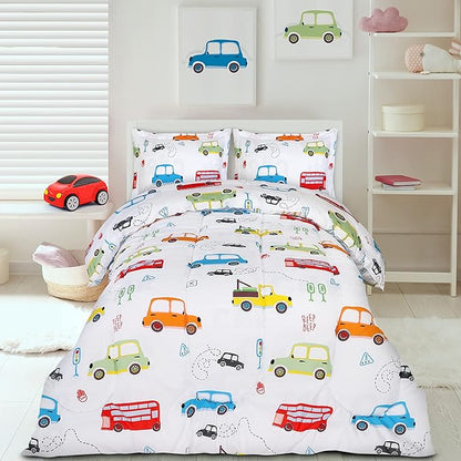 Utopia Bedding All Season Car Comforter Set with 2 Pillow Cases, 3 Piece Soft Brushed Microfiber Kids Bedding Set for Boys/Girls, Machine Washable (Twin)