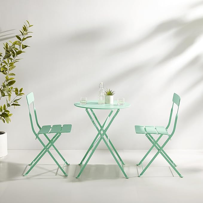 Crosley Furniture CF7390-MN Karlee Retro Metal Indoor/Outdoor 3-Piece Bistro Set with Table and 2 Chairs, Mint
