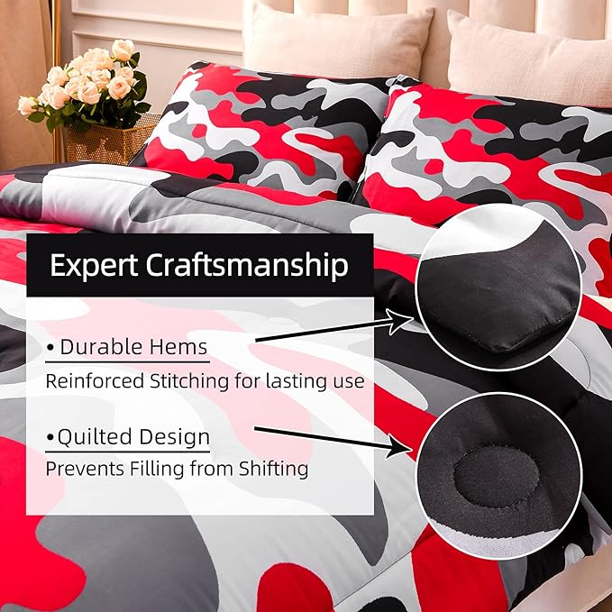 Meeting Story Camouflage Bedding Set, Colorful Pattern Style Comforter Set, 3 PCS One Comforter and Two Pillowcases in One Bag, All Season Bedspread for Boys Teens Adults (Black, Full)