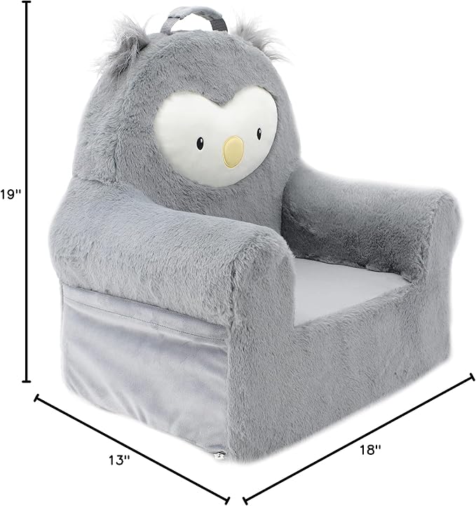 Soft Landing Grey Sweet Seats | Premium Character Chair with Carrying Handle & Side Pockets Owl