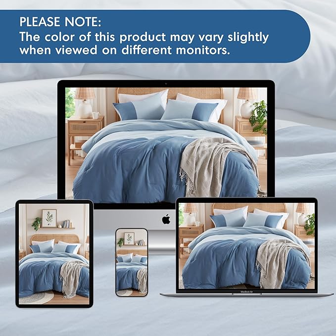 Blue Twin Comforter Set - Modern Soft Farmhouse Bedding for Teen Boys, Kids Colorblock Pattern Bed Sets for All Season, 2 Pieces includes 1 Comforter, 1 Sham (66"x 90")