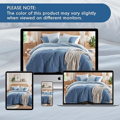Blue Full/Queen Comforter Set - Modern Soft Farmhouse Comforter Sets for Men, Masculine Colorblock Pattern Bedding Set for All Season, 3 Pieces includes 1 Comforter, 2 Shams (90"x 90")