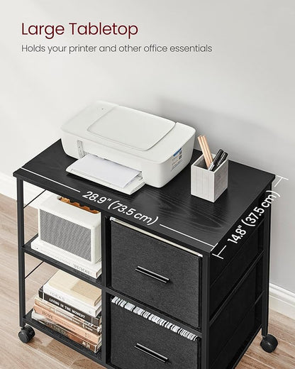 VASAGLE File Cabinet with 2 Drawers, Bookcase, Cube Storage Shelf, Printer Stand, for A4, Letter-Size Files, Hanging File Folders, Home Office, Ebony Black UOFC057B56