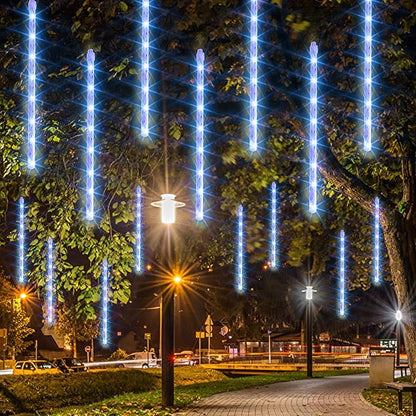 Dazzle Bright Christmas Lights Outdoor, 288LED Meteor Shower Rain Lights 12 Inch 8 Tubes, Waterproof Plug in Falling Icicle Lights Christmas Decorations for Xmas Tree Yard House Decor (Blue)