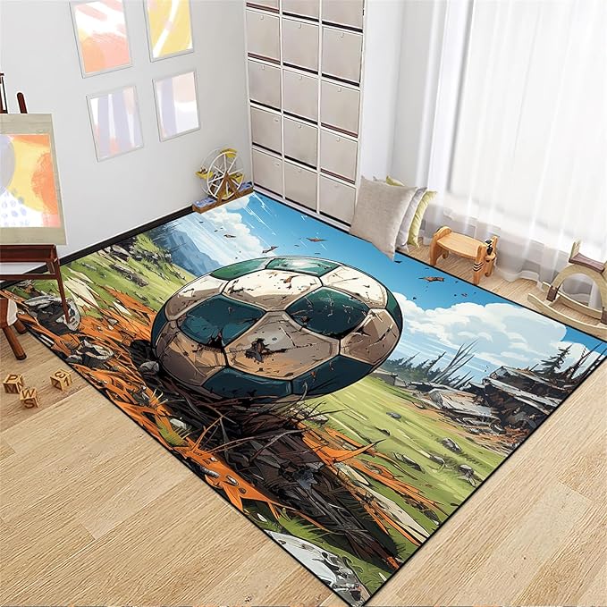 Football Rug for Boys Bedroom - Kids Rug Football Rug Basketball Rugs for Teen Boys Bedroom Football Carpet for Boys Bedroom Football Rugs for Boys Girls Sports Room,4'5''×6'